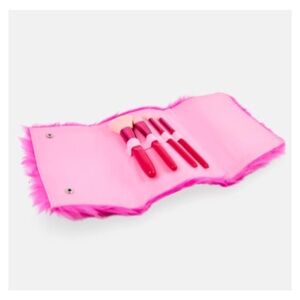 Cute ELLE Fluffy Flamingo Pink 4pc Brush Clutch Set